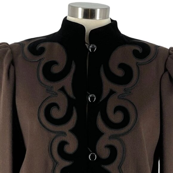 Saint Laurent Rive Gauche Jacket RARE Vintage 70's Brown Wool Velvet Trim Small - Picture 4 of 15